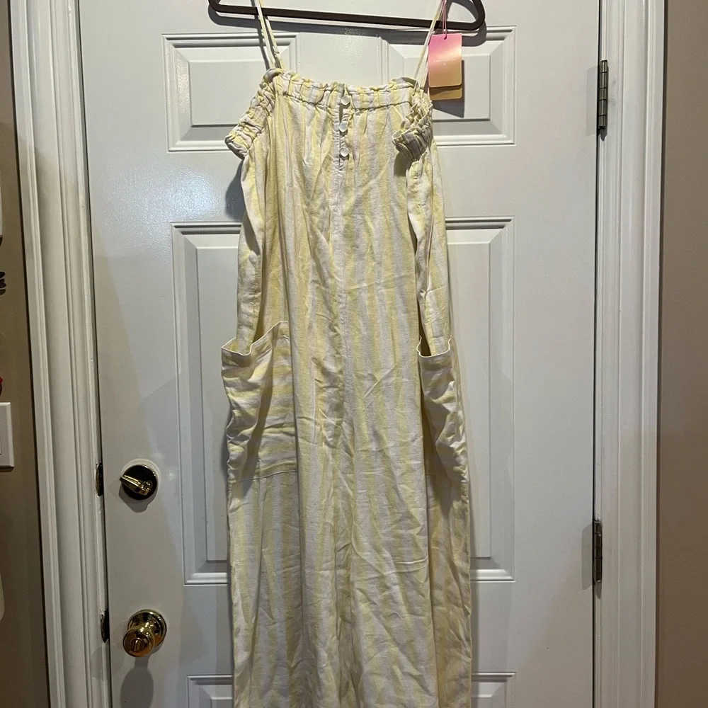 Stoney Clover Lane Linen Jumpsuit - Yellow & White - Size Large - Picture 2 of 10